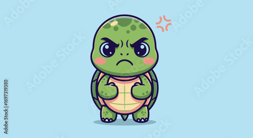 Grumpy Cartoon Turtle Character Illustration for Educational Resources, Children's Books, and Animated Content Depicting Emotions and Animal Antics