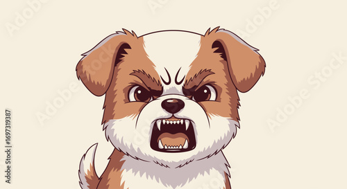 Cartoon Illustration of an Angry Dog Showing Teeth, Ideal for Pet-Related Designs, Children's Books, and Use in Emotional Expression and Animal Behavior Studies