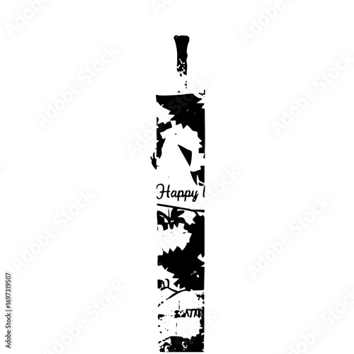 Vector Festive bottle with Happy text features a distressed black vector .