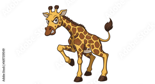 Angry Cartoon Giraffe Illustration Featuring Aggressive Expression and Dynamic Pose for Children's Books and Educational Materials