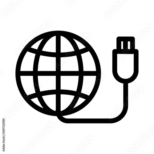Globe with Network Cable Line Icon of Telecommunications Infrastructure Icon Set
