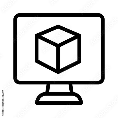 3D Monitor Cube Line Icon of 3D Printing Set