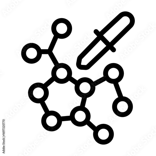 DNA Molecule Line Icon of Nanotechnology Set