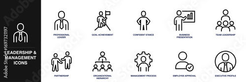 Leadership and Management Line Icon Set