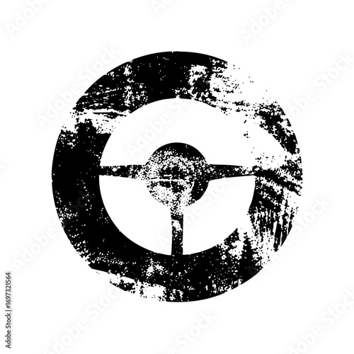 Vector Distressed steering wheel depicts automotive control.