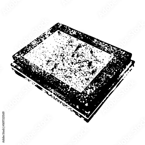 Vector Distressed rectangular container with a central recessed area .