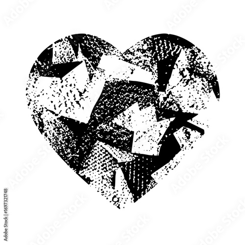 Vector Fragmented heart with distressed texture.