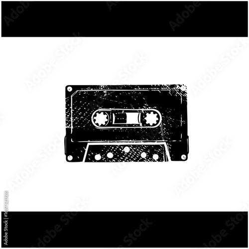 Vector Vintage cassette tape with textured details.