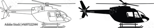 Helicopter outline and silhouette vector graphics