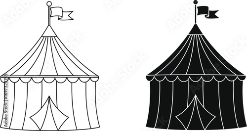 Circus tent illustration vector black and white