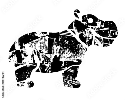 Vector Bold monochrome of a stylized hippopotamus.