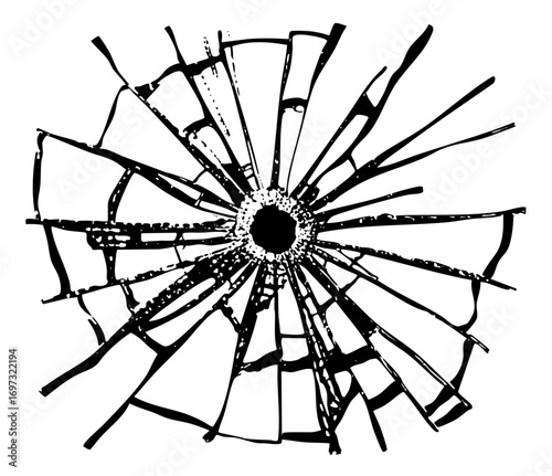Vector Shattered glass radial burst depicts impact damage.