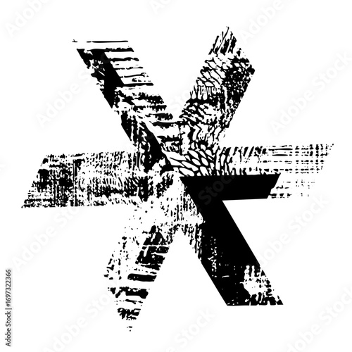 Vector Distressed letter X typographic with grunge texture.