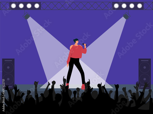 Special concert of singer in fan meeting. Concert illustration. Flat vector illustration concept.