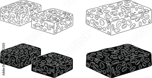 Tempeh drawing illustration block monochrome food