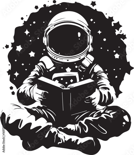 Cosmic Reader: An astronaut immersed in a captivating book, with a vast expanse of stars as a backdrop, embodying the endless curiosity of space exploration and the boundless realms of knowledge.