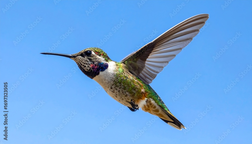 Obraz premium Hummingbird flying in blue sky