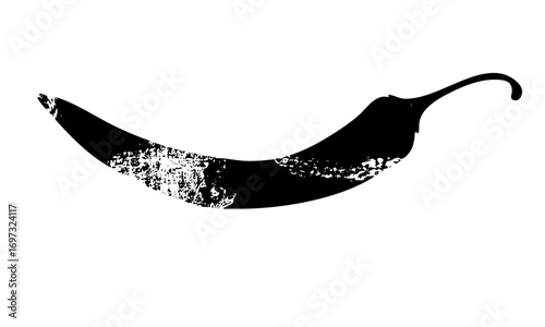 Vector Black chili pepper with a curved stem.