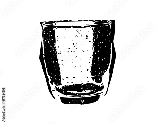 Vector Black and white of a water glass with droplets.
