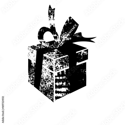 Vector Black and white of a gift box with a ribbon.