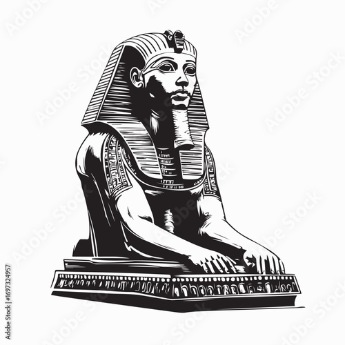 Detailed vintage vector of ancient Egyptian Sphinx statue artwork