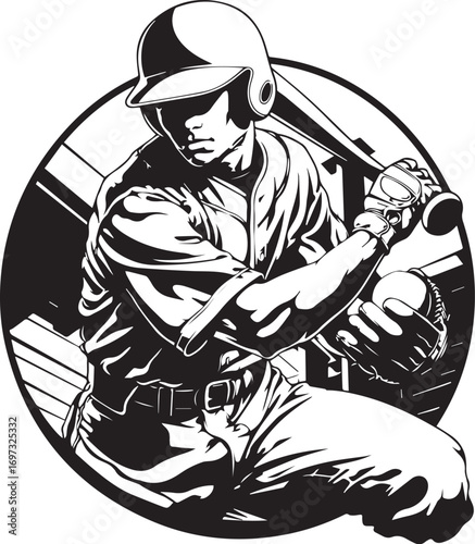 Baseball Player in Action: A strong baseball player ready to hit the ball. This image of a sport.