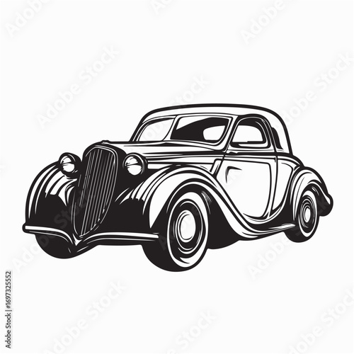 Classic automobile front view vector illustration in vintage retro art style