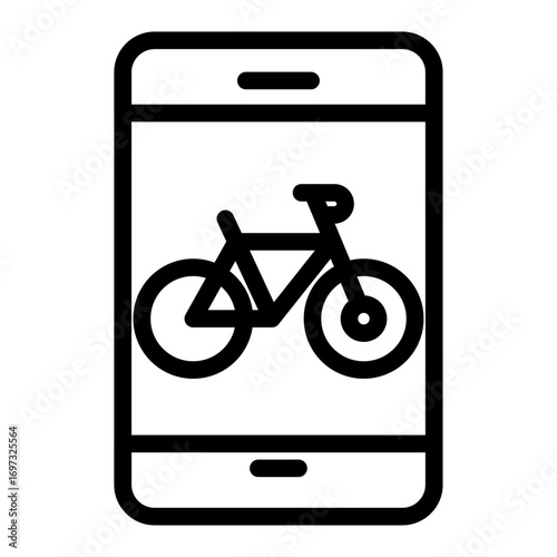 Bike Booking via Mobile App Line Icon of Bike Sharing and Rentals Icon Set
