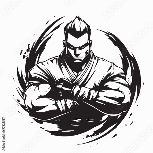 Male Martial Art Silhouette Vector Logo Design Fighting Sports Icon Graphic
