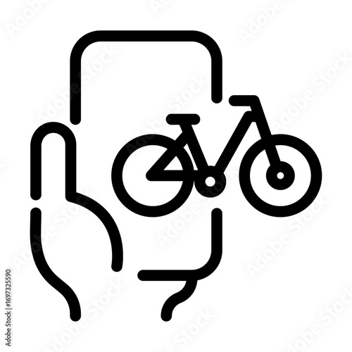 Bike Sharing via Mobile App Line Icon of Bike Sharing and Rentals Icon Set