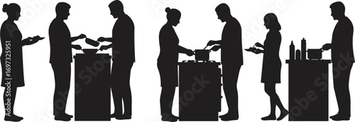 Cooking couple silhouette, people preparing food, kitchen lifestyle, teamwork in cooking, relationship bonding, meal preparation, love, togetherness, support, family, dining
