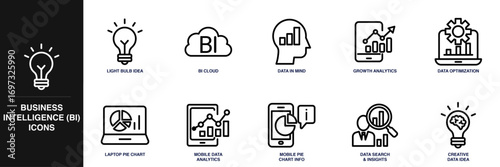Business Intelligence (BI) Line Icon Set