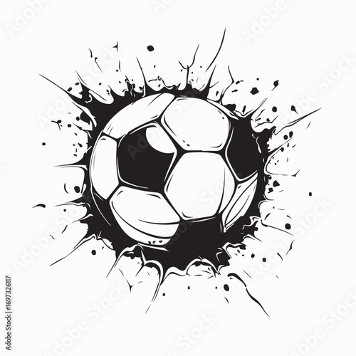 Soccer ball impact cracking wall vector isolated on white background