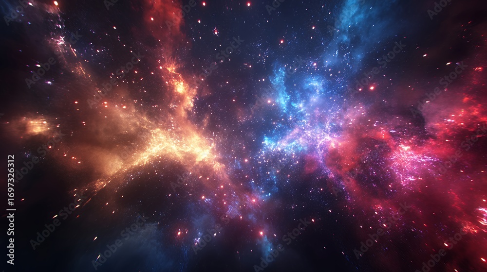 Naklejka premium Beautiful cosmic nebula with stars and colorful clouds in deep space