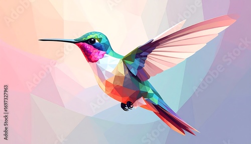 Low poly hummingbird flies