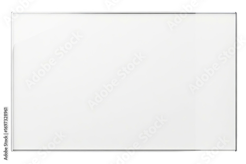 Blank white magnetic dry-erase board with a thin silver frame isolated on a transparent background