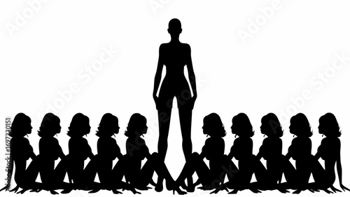 Empowered woman stands tall leading a diverse group of women in unity and strength