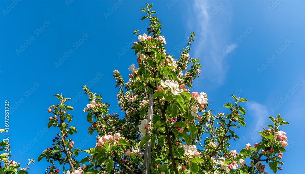 Fototapeta premium Blossoming apple tree against a clear blue sky