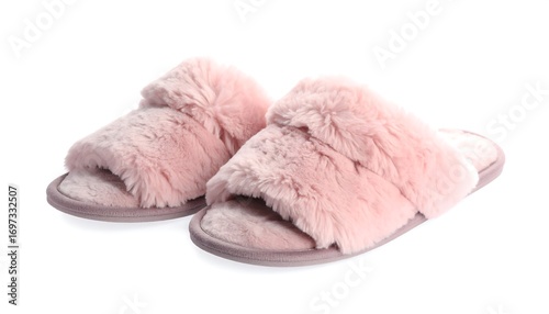 Pair of pink faux-fur slippers