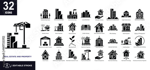 Real Estate and Property glyph icon set