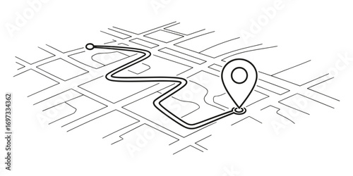 Minimalist city map with marked location, indicating destination, route planning.