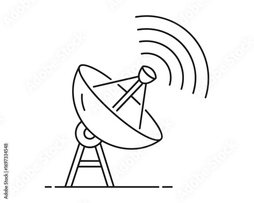 Satellite dish antenna emitting waves, isolated vector illustration, communication.