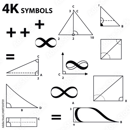 Math Symbols and Geometric Shapes on White Background