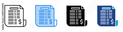 Receipt icon set multiple style collection