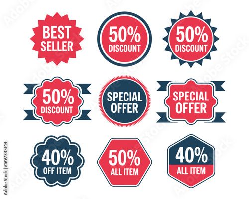 Vintage Sale Badge Vector Set,  Collection of Retro Promotional Labels, Discount Stickers, Best Seller Tags, and Special Offer Designs for Marketing and Advertising Projects
