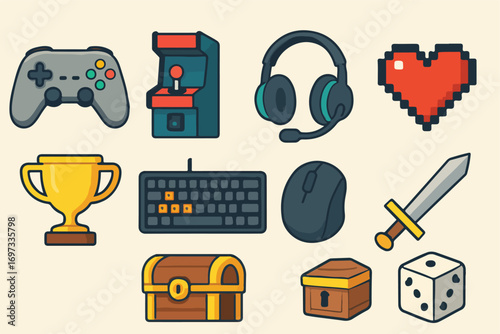 Pixel Art Gaming Icons for Creative Digital Projects and Game Development