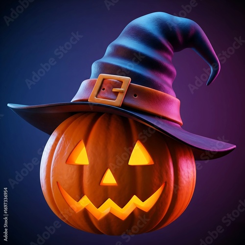 3D Jack-o'-lantern with Witch Hat - Halloween Decoration - Spooky Costume