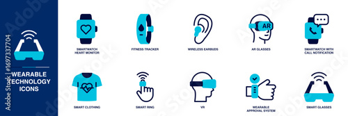 Blue Colored Outline Icon Set