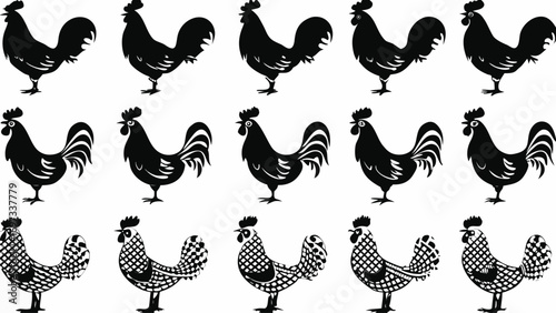 Dynamic roosters silhouette collection for vibrant agricultural and farm branding