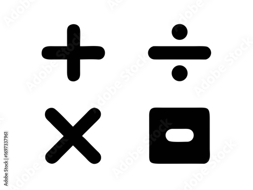 Mathematical symbols set: basic operations, shapes, and functions in minimalist style
